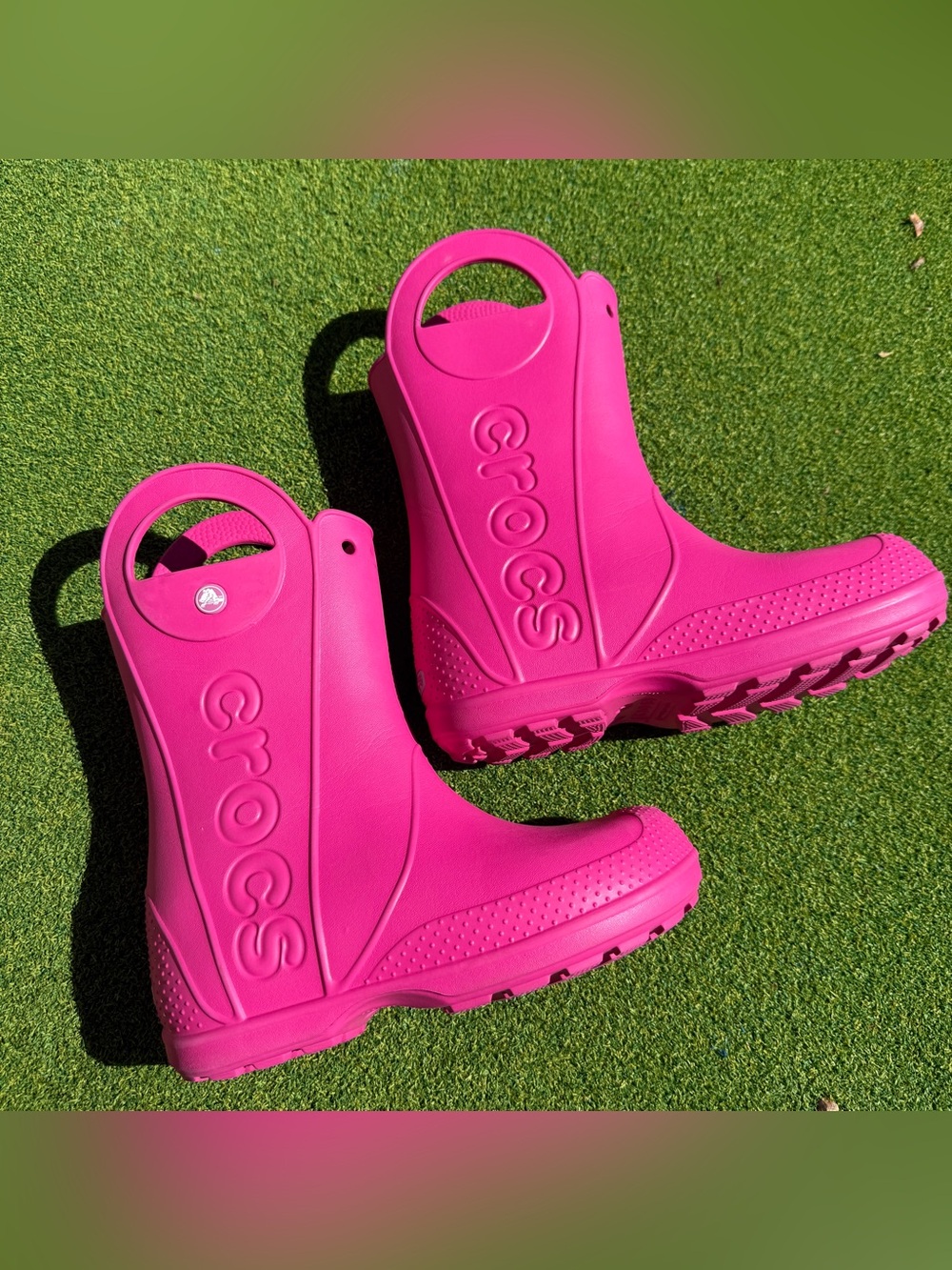 Crocs Handle It Rain Boots Kids J3 Hot Pink Fuchsia Waterproof 12803